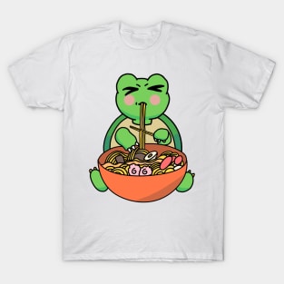 Anime Kawaii Ramen Eating Turtle Japanese Noodles T-Shirt